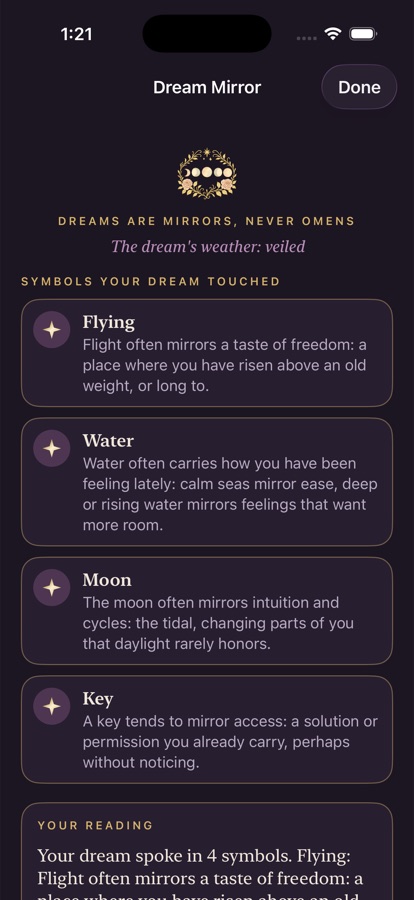 The Dream Mirror interpreting a dream's symbols